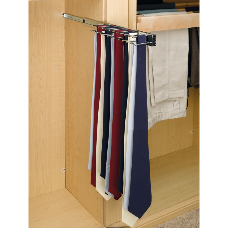 Rev-A-Shelf Sliding Pullout Tie, Belt, and Scarf Organizer Rack for Custom Closet Storage Systems, 14 Inch, Chrome
