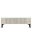 Meuble télé moderne, blanc et travertin, 47,2 po x 15,9 po x 12,6 po | 100% panneau de particules enduit de mélamine, épaisseur: 0,7 pouce | Fixation murale, conception géométrique élégante, parfaite pour le salon et les espaces de divertissement-1785954674