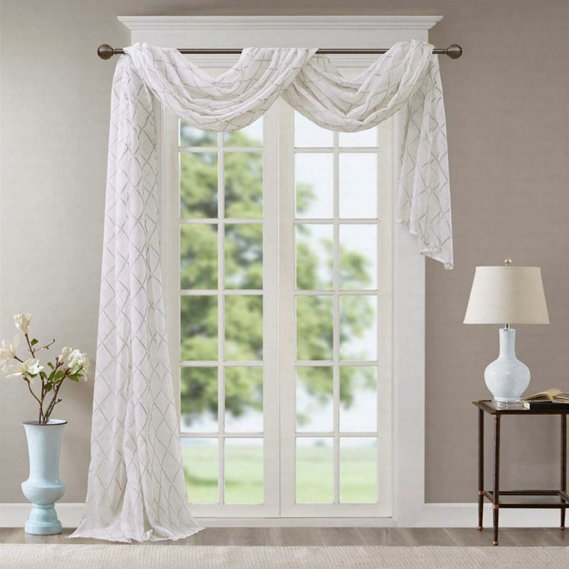 Écharpe de fenêtre transparente brodée diamant, Gris / blanc, L 50 po x L 216 po