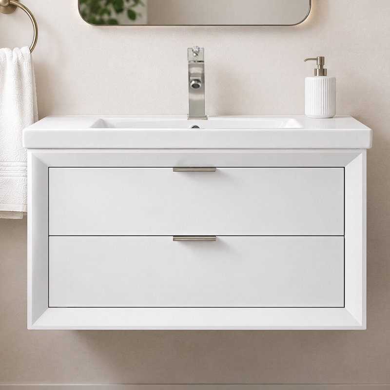 Ensemble de meuble-lavabo mural moderne minimaliste 30 po Danbury, Blanc