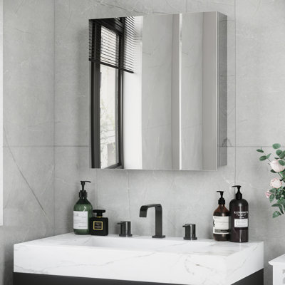 Solution de rangement pour salle de bain - Armoire à miroir en acier inoxydable avec tablettes