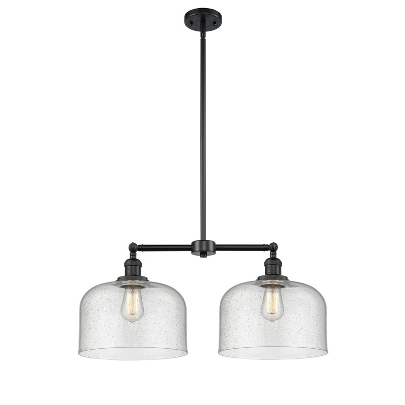 Éclairage pour îlot 2 lumières de 21 po à 21 po Bell, Noir mat, Ampoule non incluse, Argent mercuré plaqué