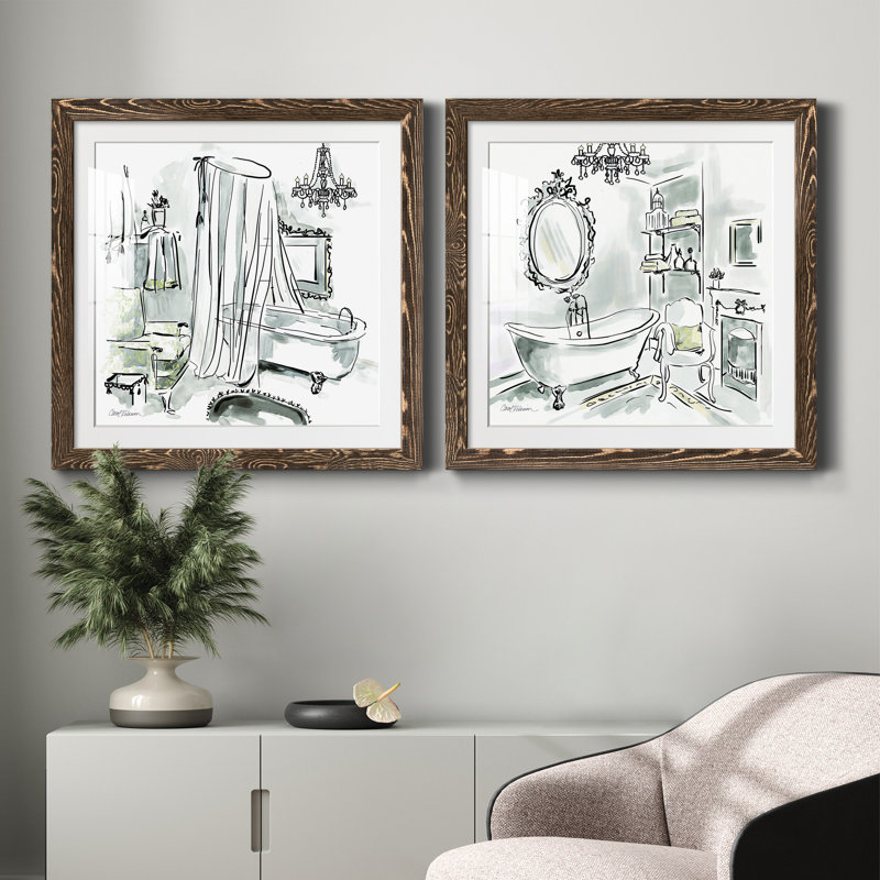Opulent Bath I - ensemble de 2 peintures encadrées, H 35,5 po x l 71 po x P 1,5 po, Encadré de bois de noyer