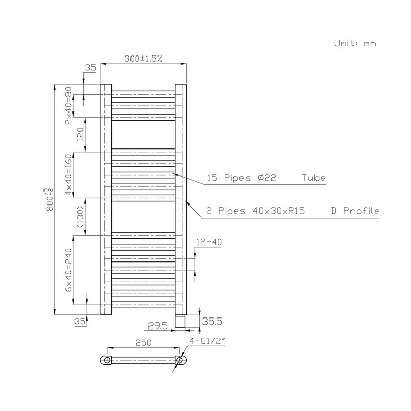Straight Towel Rail Heated Towel Rails, 80 cm H x 30 cm W x 3 cm D, White