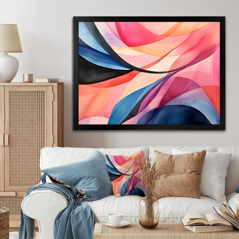 Motif géométrique de couleurs douces V - Art mural géométrique, H 16 po x l 32 po x P 1 po, Cadre d'angle fermé noir
