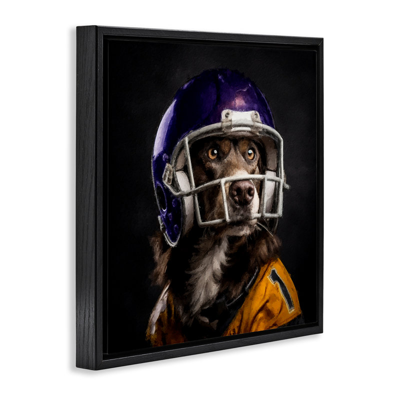 "Chien avec casque de football", art mural sur toile flottante par Sean Parnell, H 18 po x l 18 po