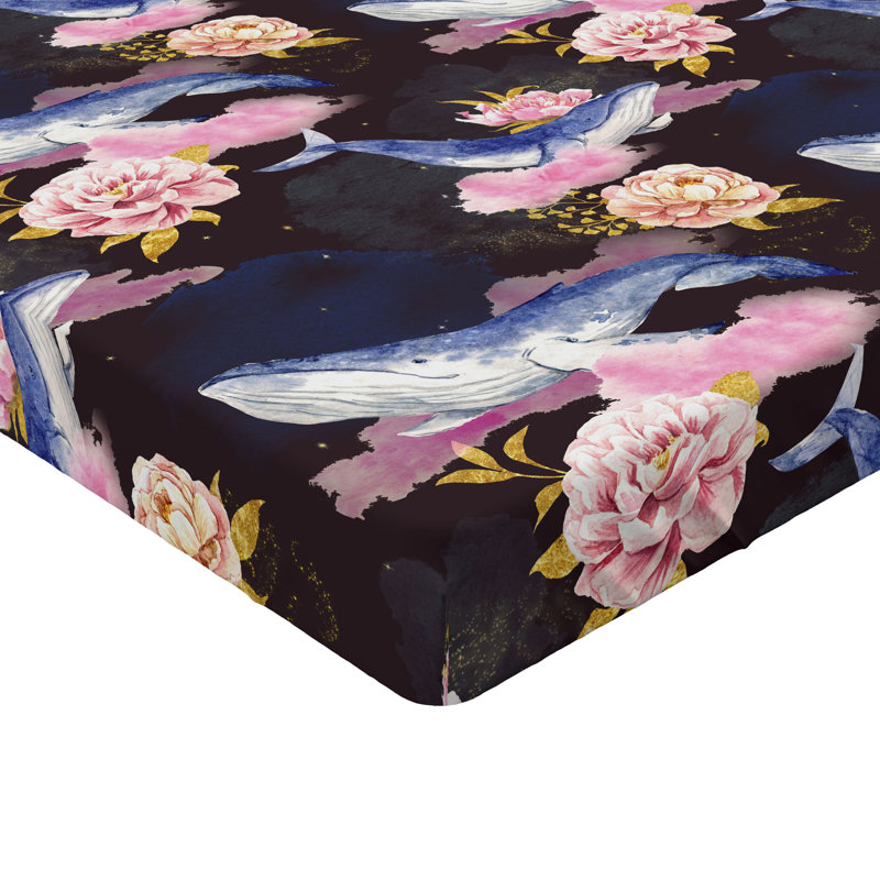 Drap-housse Ambesonne, Drap-housse de taille double, Lavande foncé, rose doux / floral