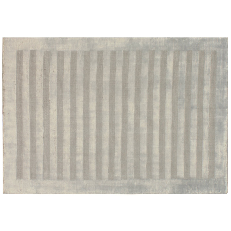 Wide Stripe Striped Hand-Loomed Viscose Beige Area Rug, Rectangle 9' x 12'