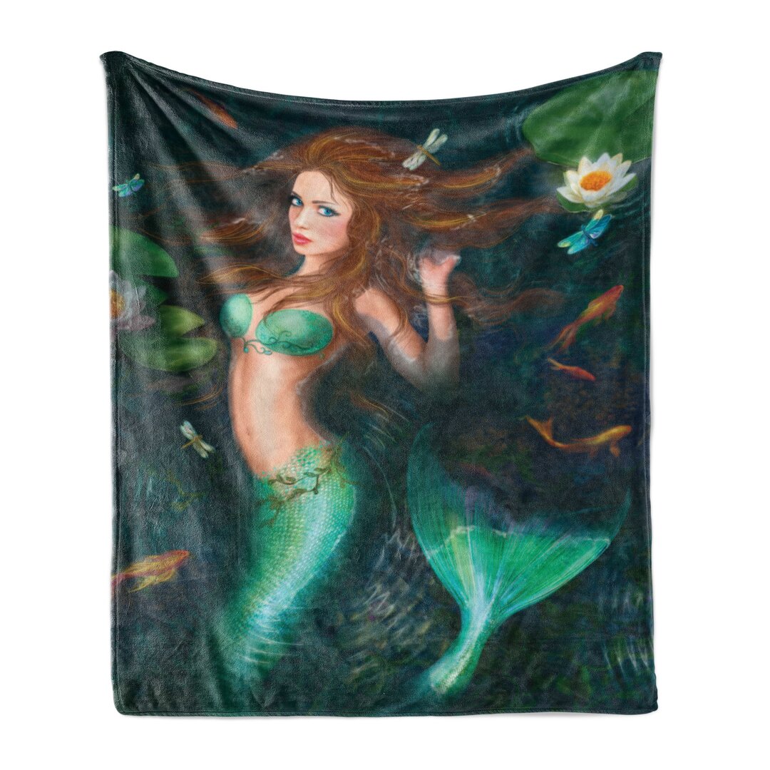 Weich Flanell Fleece Decke, Mermaid See Lilien, Märchen, Grün braun Jadegrün