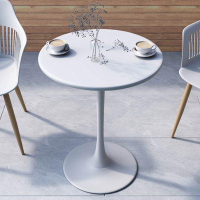 Brogel Bistro 24" Round Steel Dining Table and Pedestal Base for Indoors or Outdoors