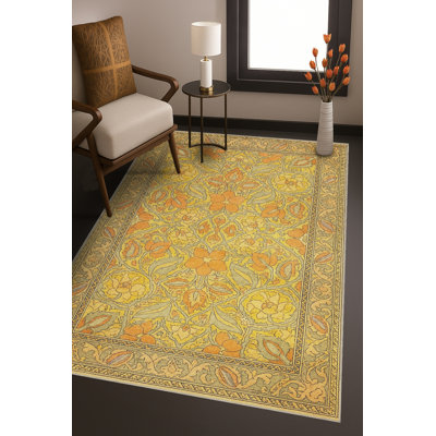 Tapis beige tissé à motif floral lavable Mosso
