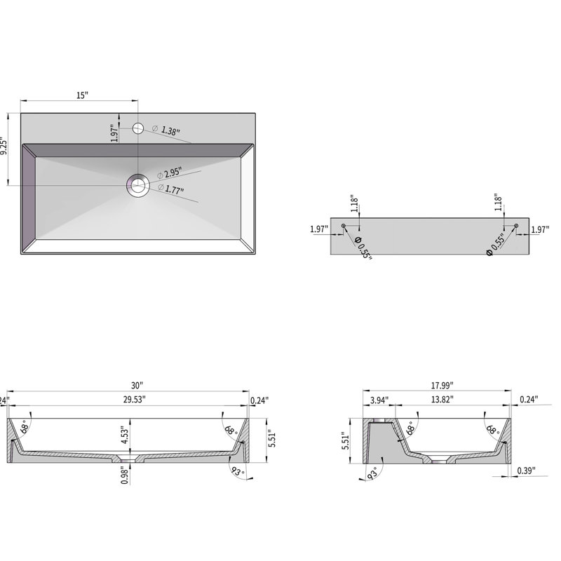Lavabo de salle de bain mural blanc mat 30 po x 18 po - Spacieux et moderne pour un spa élégant