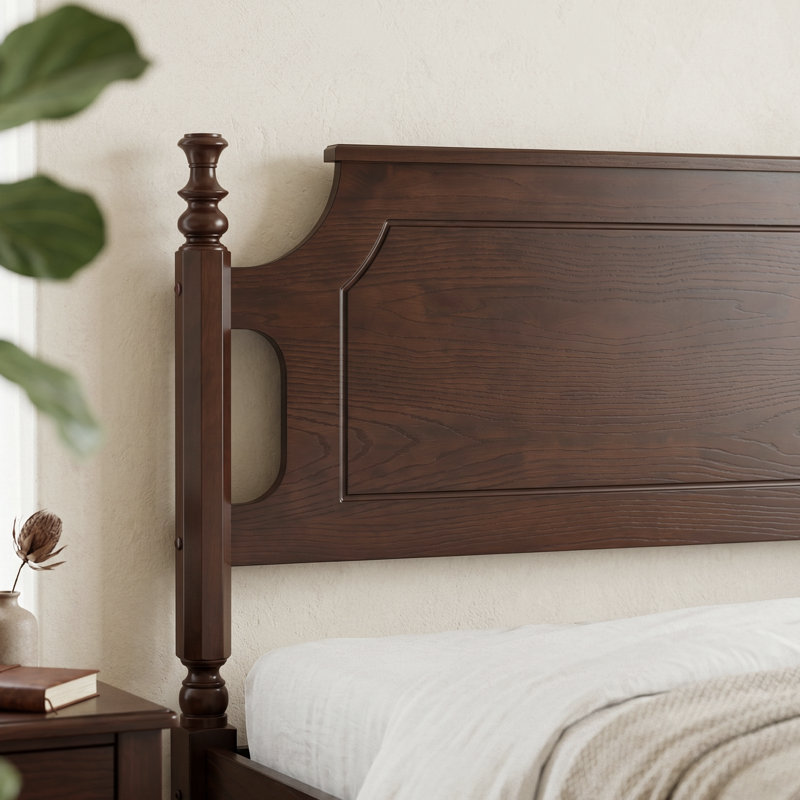 Queen Size Bed Frame, Solid Wood Platform Bed with Headboard & Footboard, Center Metal Legs, 12 Heavy-Duty Slatted, Noise Free, No Box Spring Needed, Easy Assembly, Dark Roast Oak Finish