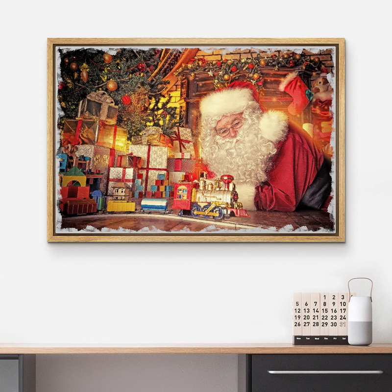 Père Noël et cadeaux de Noël, célébrations et fêtes, décor, illustrations, art moderne, H 16 po x l 24 po