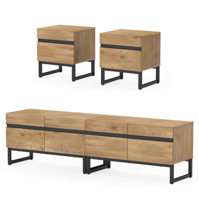 Darail TV Stand And End Table Set Of 3, Living Room Table Sets, TV Stand And 2 End Table Set With Drawers For Living Room, Entertainment Center, Conso by Latitude Run