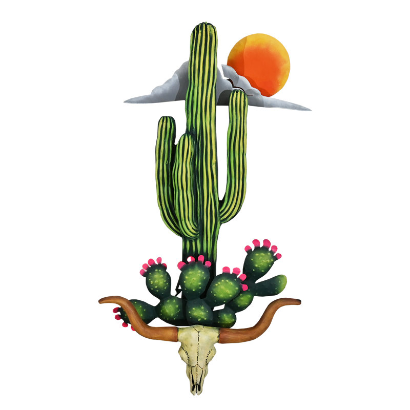 Cactus 3D Nopal et Saguaro avec crâne et soleil en acier de qualité et fibre de verre
