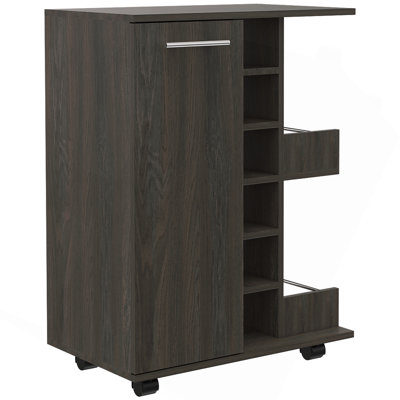 Chariot-bar Tennessee, une armoire avec une division, six casiers pour boissons alcoolisées, deux tablettes