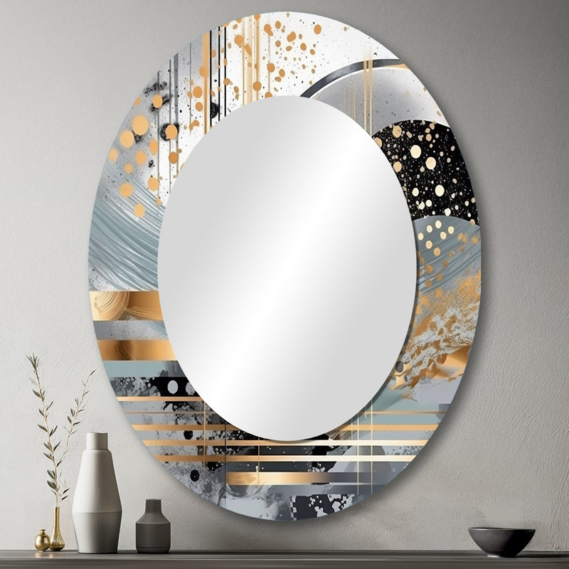 Miroir mural moderne gris et or à rayures pastel Melody II, H 43 po x l 33 po