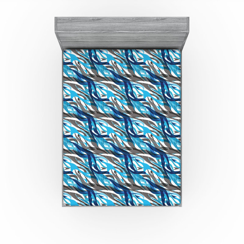 Drap-housse Ambesonne, paquet de 2, Gris / bleu / abstrait blanc, Drap-housse très grand californien