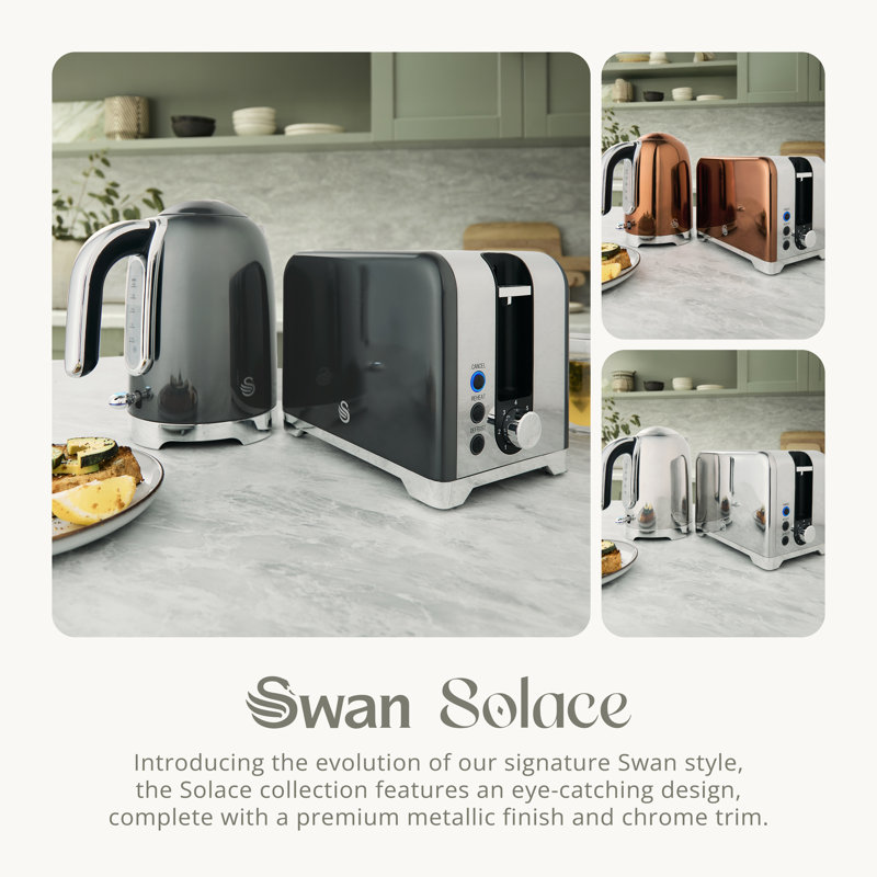 Swan Solace 1.7L Electric Tea Kettle & 2 Slice Toaster, Graphite
