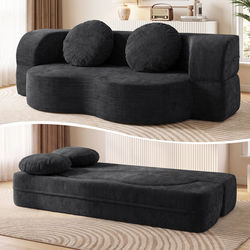  77" Upholstered Convertible Futon Sofa , Black