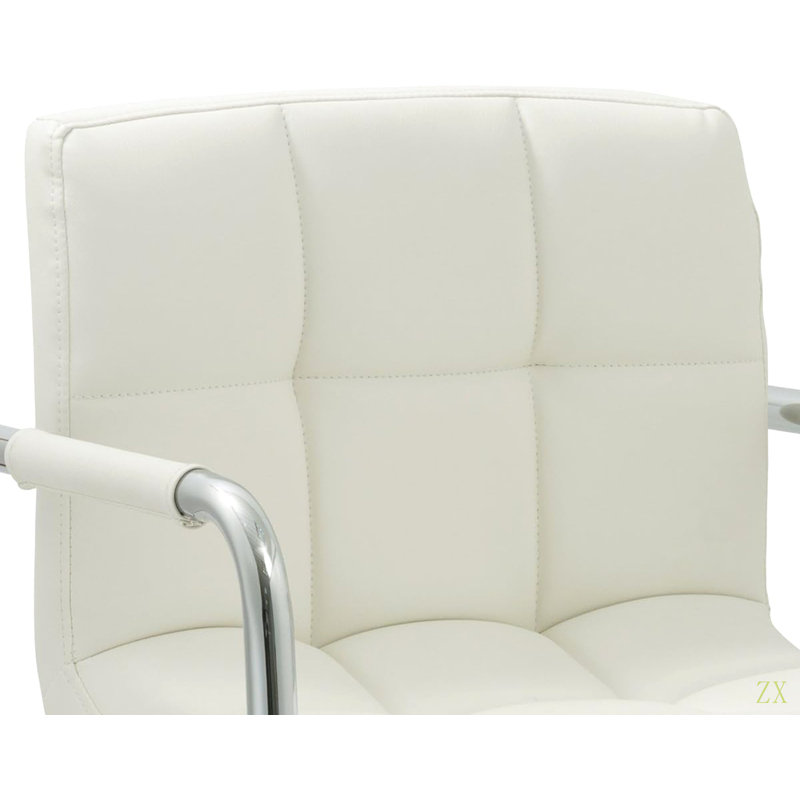 Contemporary Adjustable Swivel Arm Bar Stool With Cushion, White