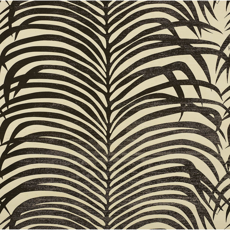 Zebra Palm Sisal Wallpaper, Black On Ivory