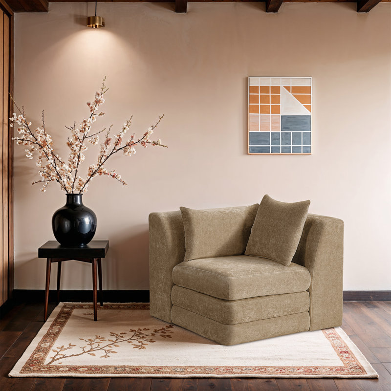 Fauteuil d'angle rembourré Vredenburgh Chenille, Tissu chenille beige