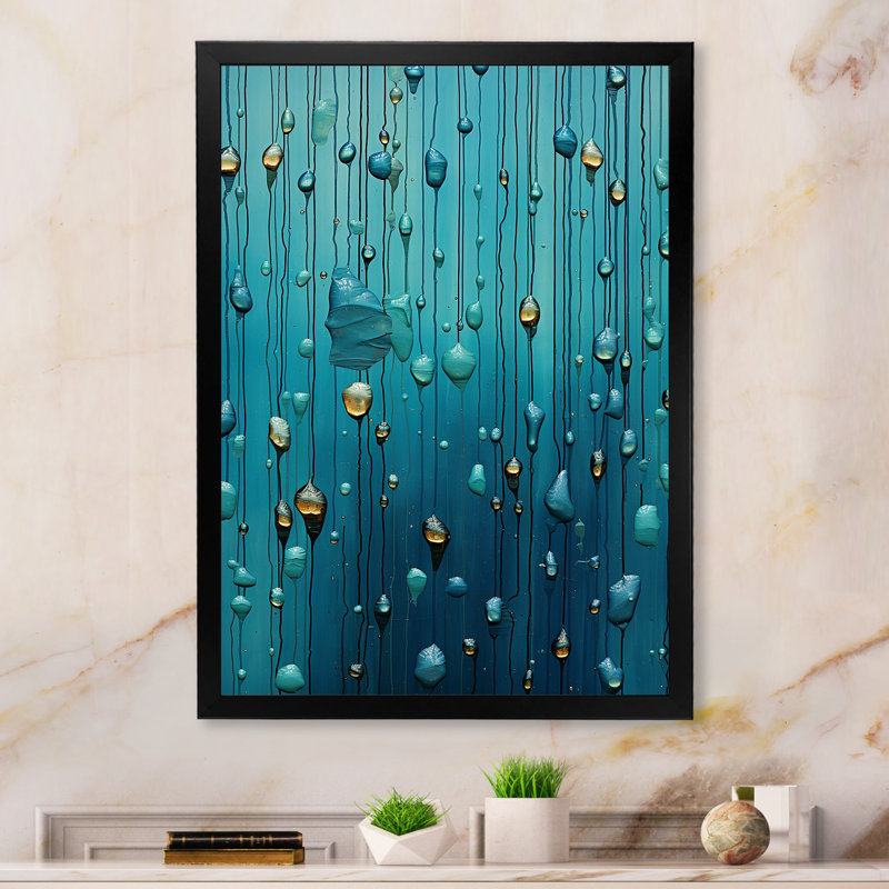 «Abstract Rainy Blue Collage III», reproduction d'art sur toile, Cadre simple noir, H 32 po x l 24 po x P 1 po