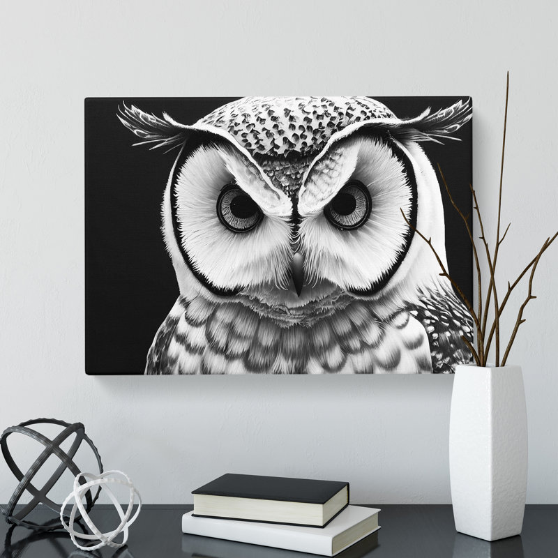 XXX-H1022-WF-6554X Owl Portrait Monochrome Vol.6 - Wrapped Canvas Print, 40cm H x 60cm W x 3cm D