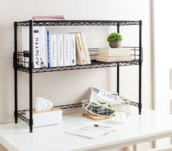 Wood Desktop Shelf Organizer, Office Dorm Desk Bookshelf Storage Display  Rack