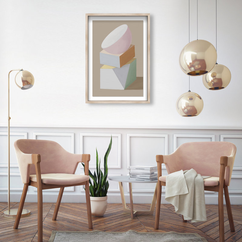 Sculptural Composition II Print by Oliver Gal, 21.5"H x 31.5"W, Natural Oak Shadowbox