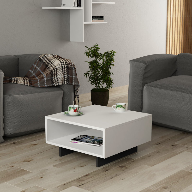 Table basse Anderson-Brown, blanche et anthracite, 23,6 po x 12,6 po x 23,6 po | 100% panneau de particules enduit de mélamine, épaisseur: 0,7 pouce | Design élégant avec tablette de 7,1 pouces de hauteur | Facile à assembler, parfait pour le salon et les espaces contemporains