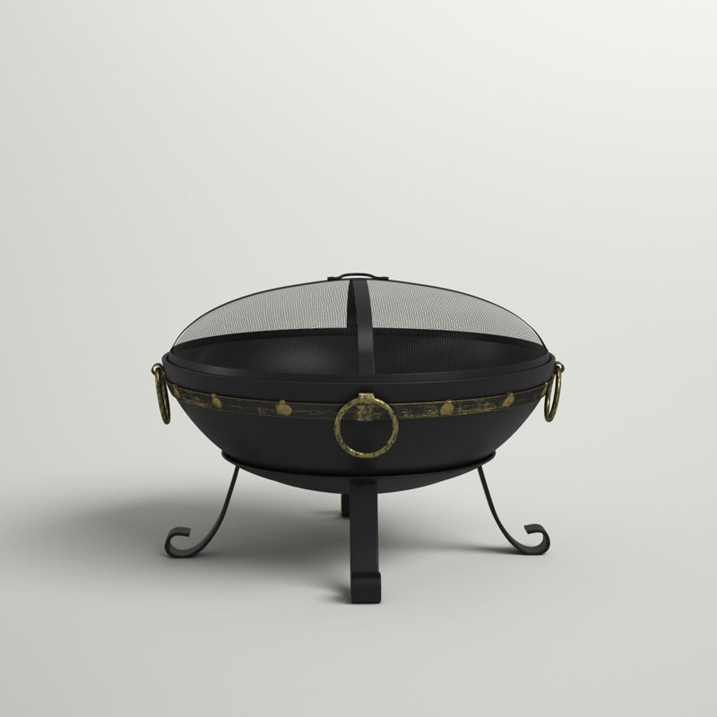 Victorian 25" Black Steel Fire Bowl with Spark Screen