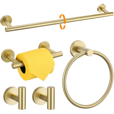 5 Pieces Round Towel Bar Set Bathroom Hardware Accessories Set Upgraded Toilet Paper Holder Towel Racks Set For Bathroom Stainless Steel Wall Mounted 23.6 In