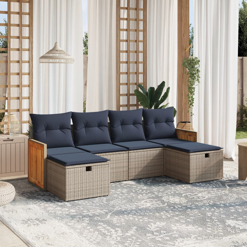 Ensemble de canapé de patio avec coussins 6 pièces Latitude Run®, Coussin bleu marine / structure grise