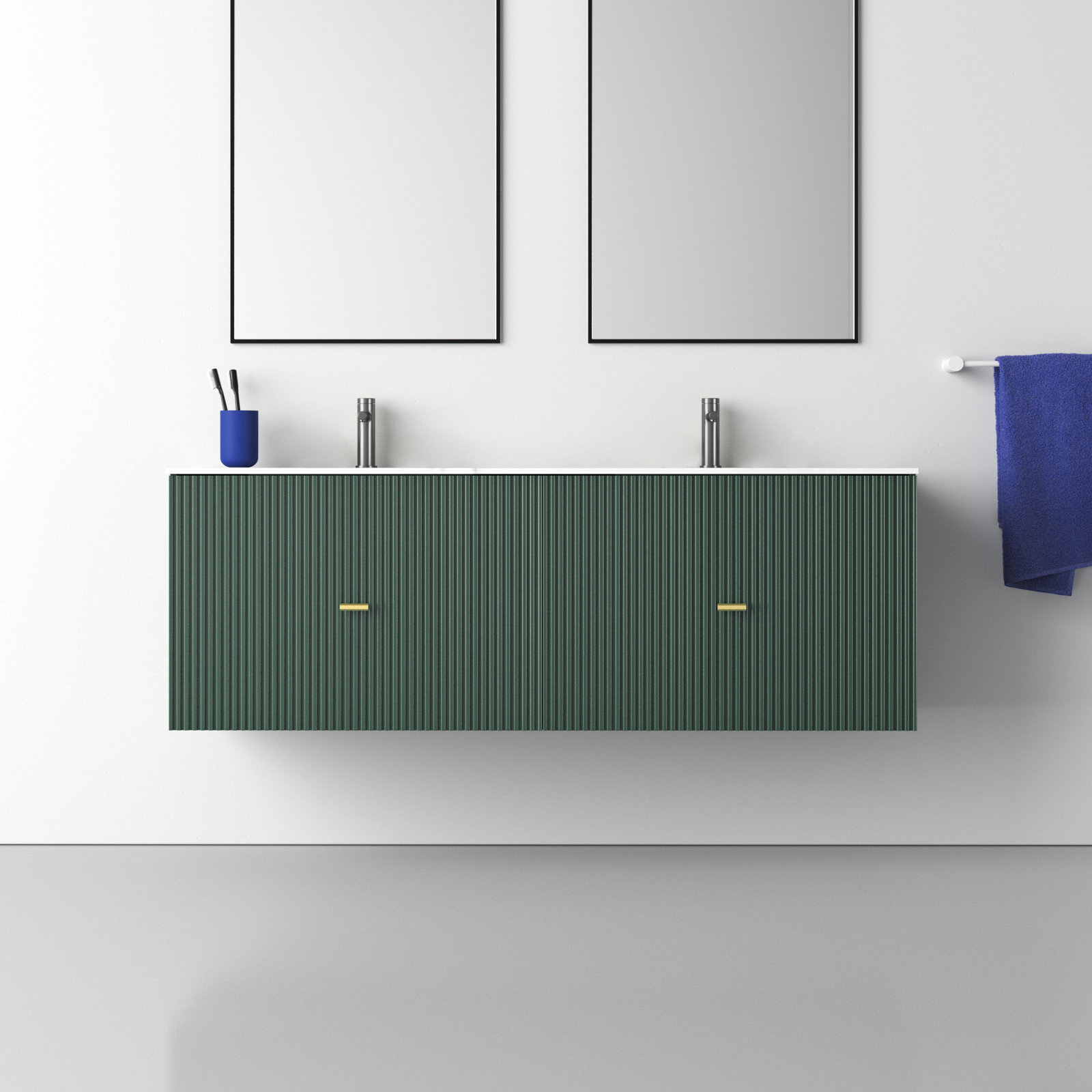 Jamell 60'' Double Bathroom Vanity, Forest Green, White