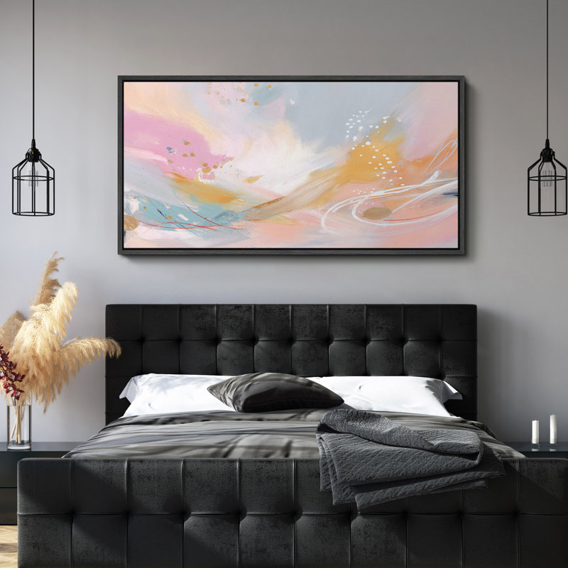Doux pastel abstrait paysage coulant rêve moderne décoration murale pour le salon chambre à coucher encadrée toile chambre principale, reproduction d'art