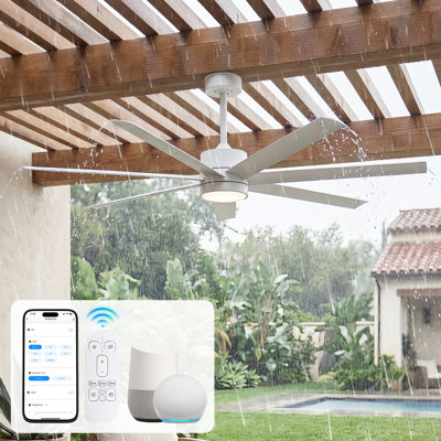 Ventilateur de plafond extérieur 56 po étanche avec éclairage, pales en ABS avec revêtement UV résistant aux intempéries, télécommande intelligente via application Alexa, ventilateur silencieux de style ferme à courant continu de 7793 CFM pour gazebo extérieur