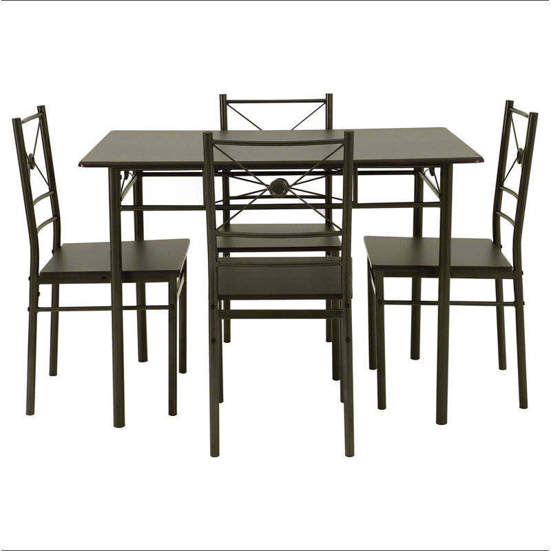 Walnut and Dark Bronze 5-Piece Rectangle Dining Set, Brown