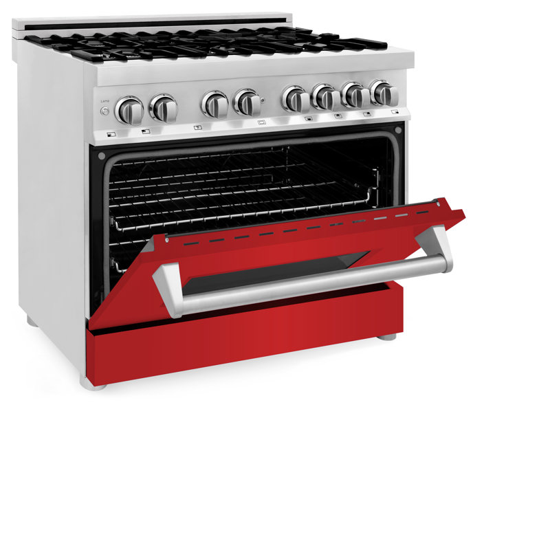 ZLINE 36" Legacy Dual Fuel Range, Red Matte Gloss Stainless Steel