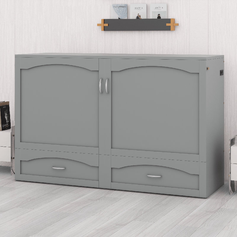 Murphy Bed With Drawer, Gray