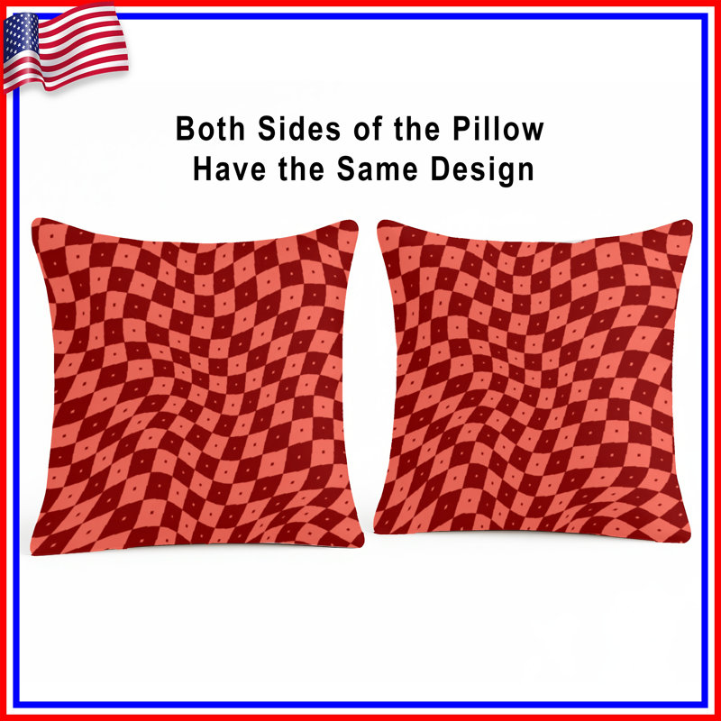 Red Wavy Checkered Double Sided Throw Pillows, 20 x 20 inches