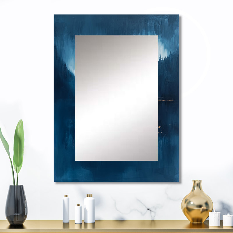 «Blue Ethereal Dream Abstract Mountains I» - miroir de paysages, miroir mural décoratif bleu, impression d'art en métal