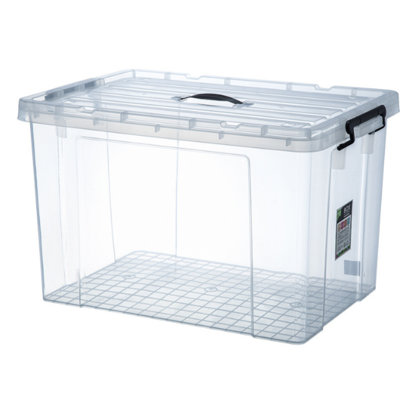 This transparent plastic storage box with a lid has a large capacity and can hold clothes, blankets, and toys. It's neat, practical, and easy to use.
