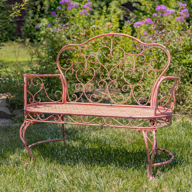 Banc de jardin en fer thermolaqué Psyllatos, Rose