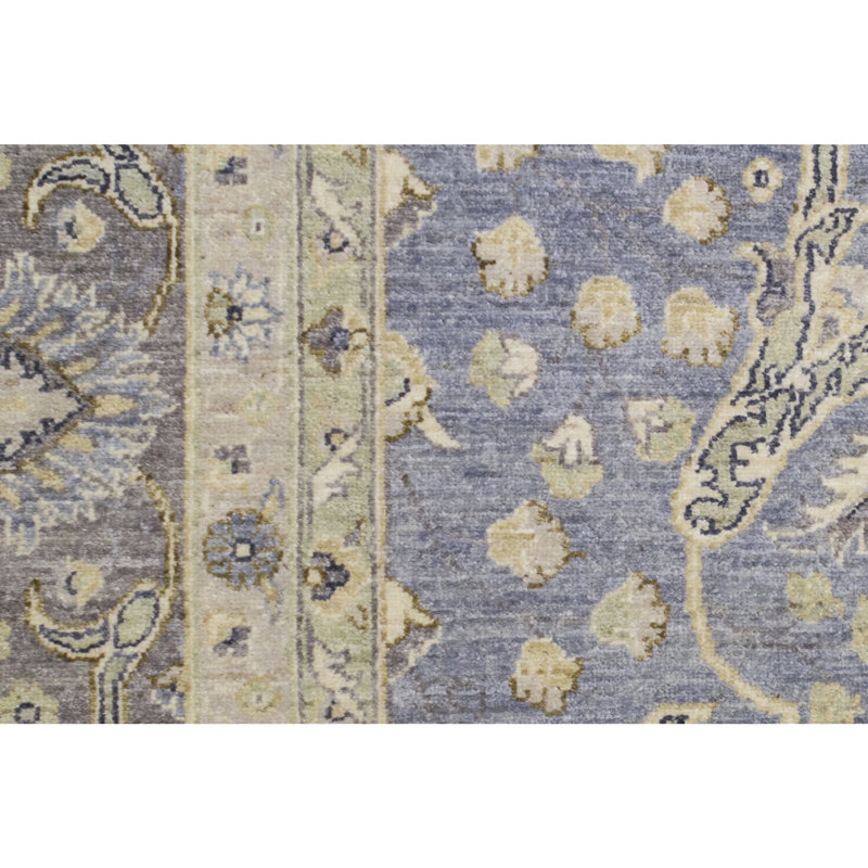 Tapis bleu clair et beige noué à la main de haute qualité