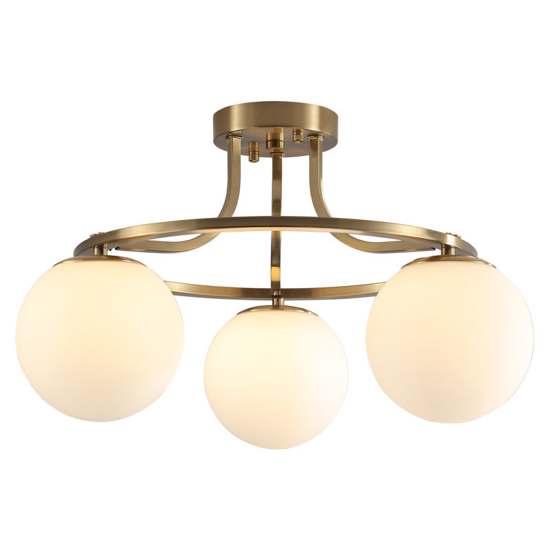 3- Lights 20.08'' Modern Black/Brass Iron Glass Cover Globe Semi Flush Mount Lighting For Bathroom/Hallway/Entryway, Brass