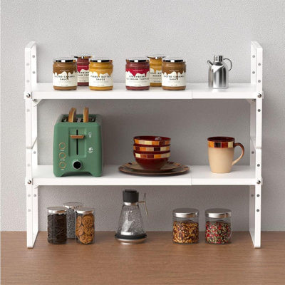 Expandable Kitchen Shelf Organizer, Stackable Cabinet Storage Rack With Adjustable Height, Heavy Duty Metal Space Saver For Pantry, Office, Bathroom