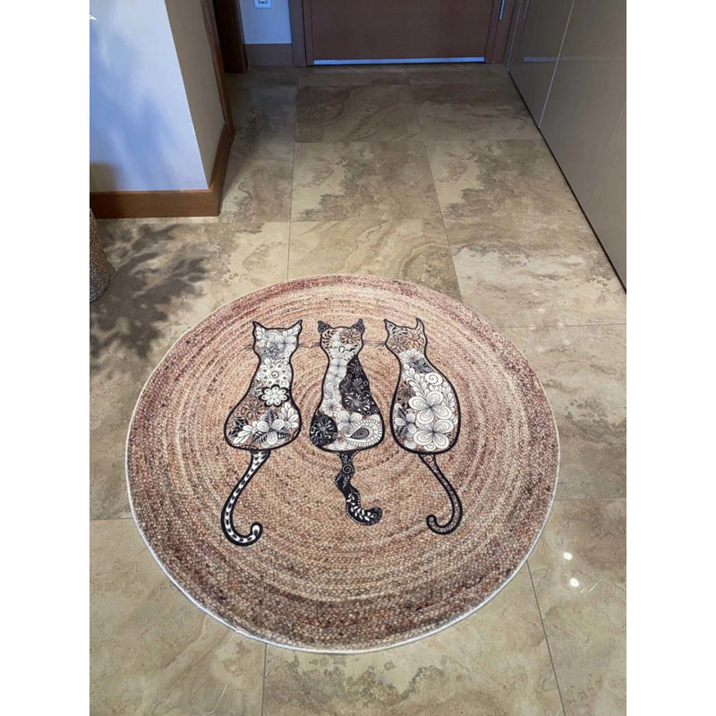 Tapis rond en coton avec envers antidérapant Nishka, Rond 3 pi 11 po